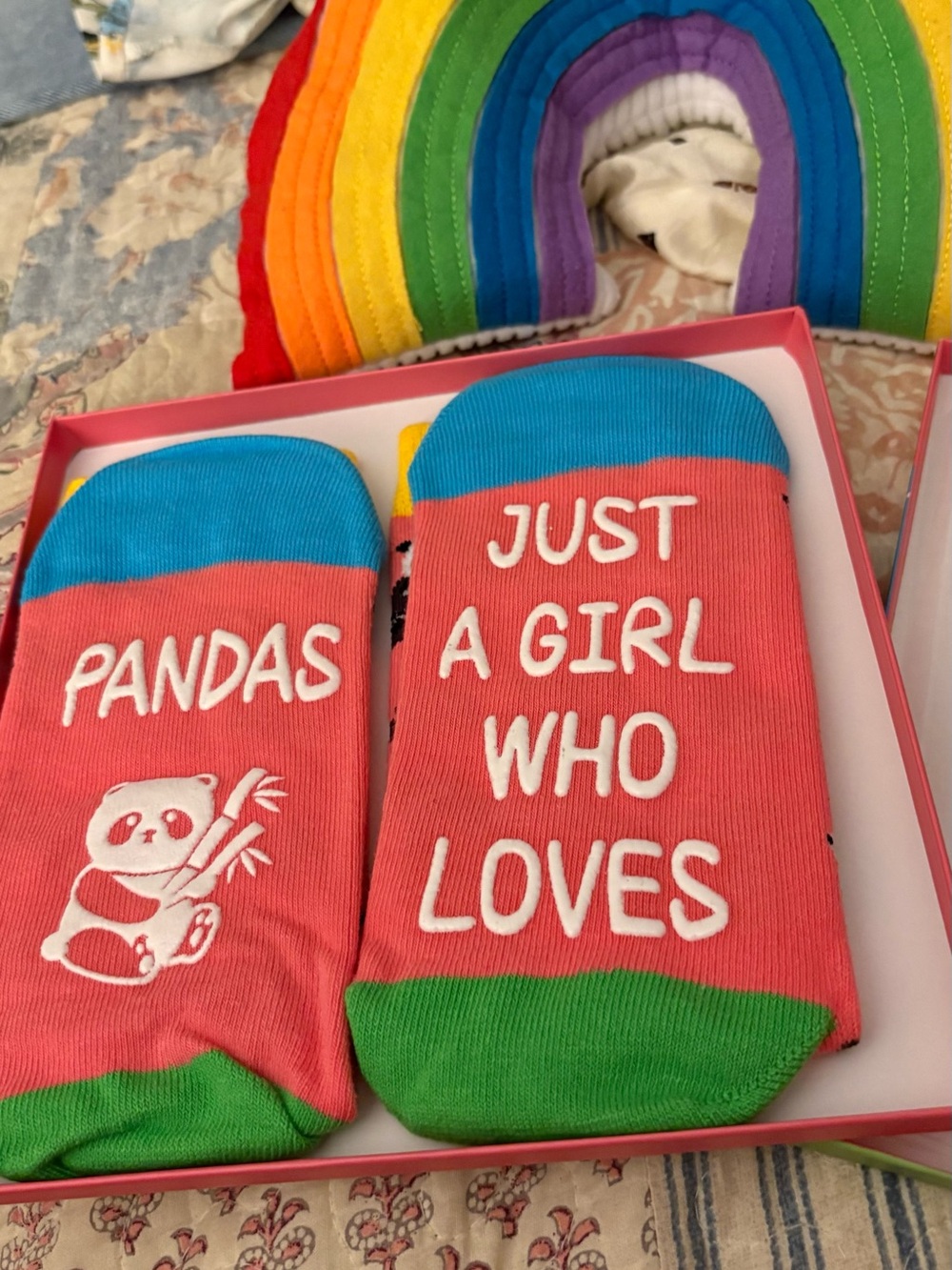 Happy Socks 'Just A Girl Who Loves Pandas' Pink, Blue & Green Crew Socks